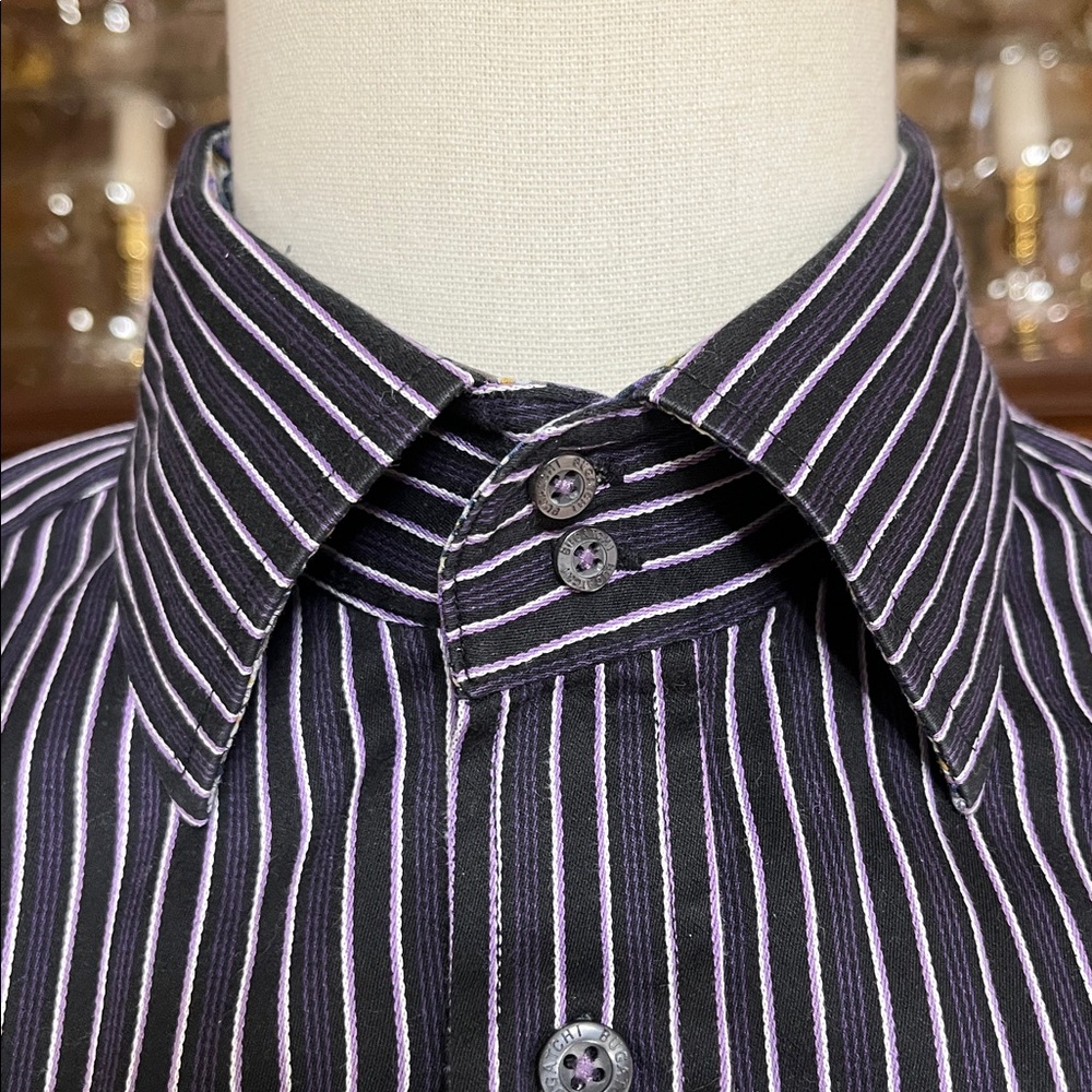 -Bugatchi Uomo Black w/Purple & Grey Button-Down w/Flip Cuffs & Collar L/S Sz XL - Picture 14 of 14